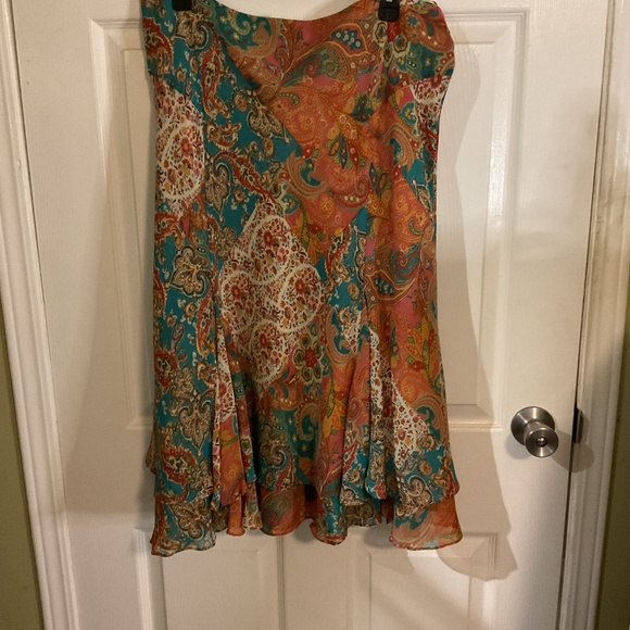 Chaps Paisley Maxi Skirt with Cascading Ruffles - Picture 4 of 5